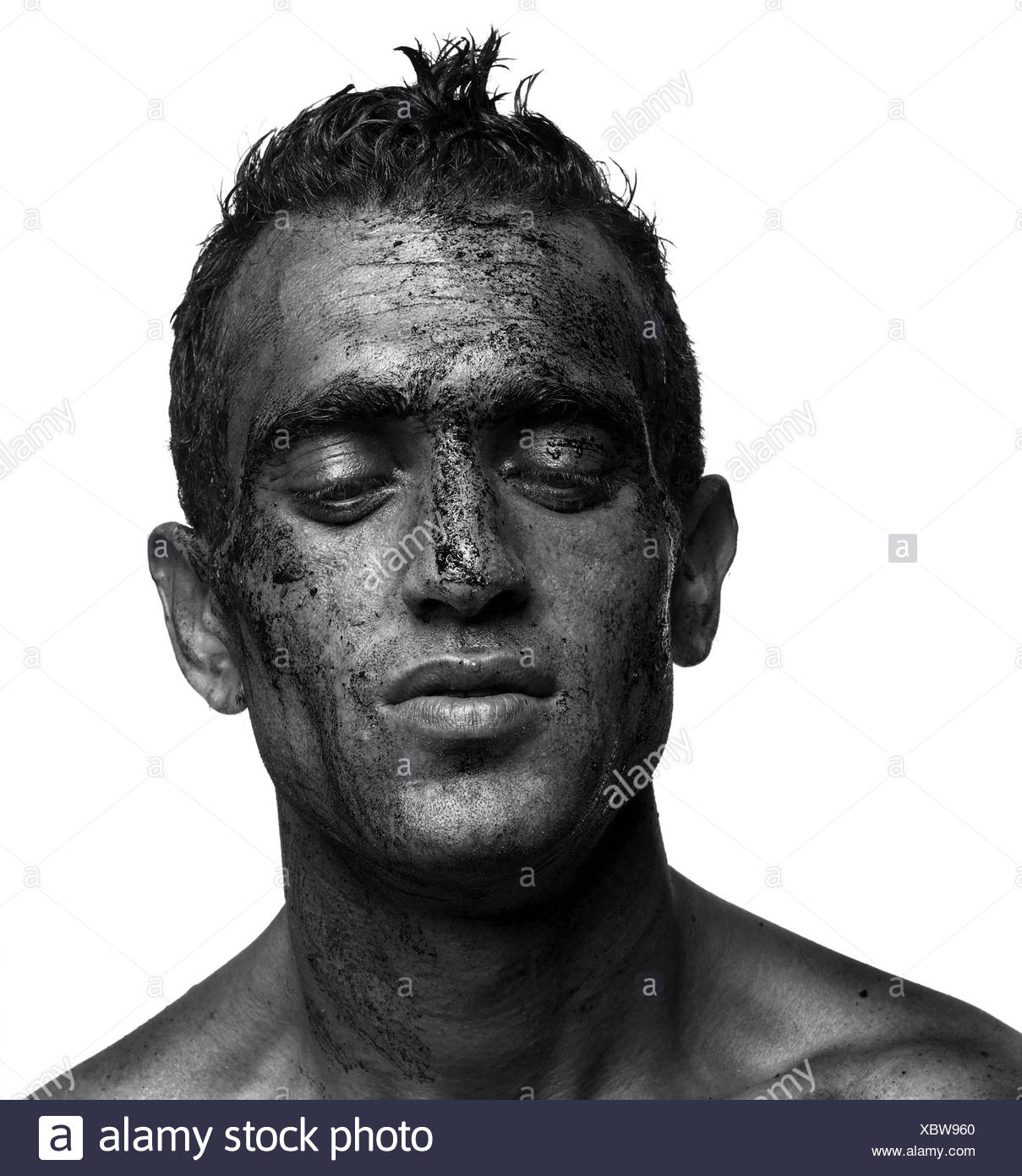 Man Young View Lowered Dirtily Portrait B W Very Close Dark