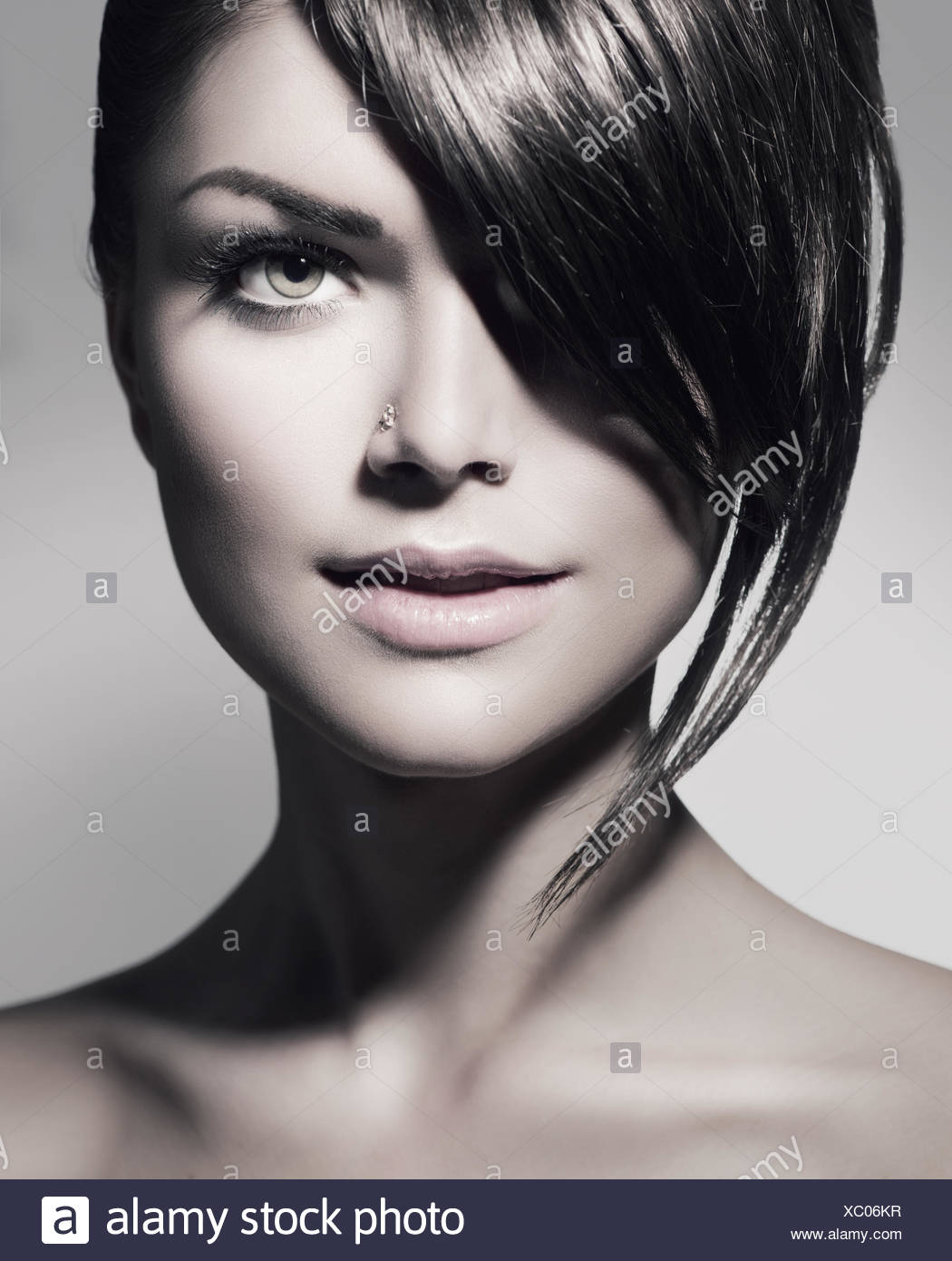 Stylish Fringe Teenage Girl With Short Hair Style Stock Photo