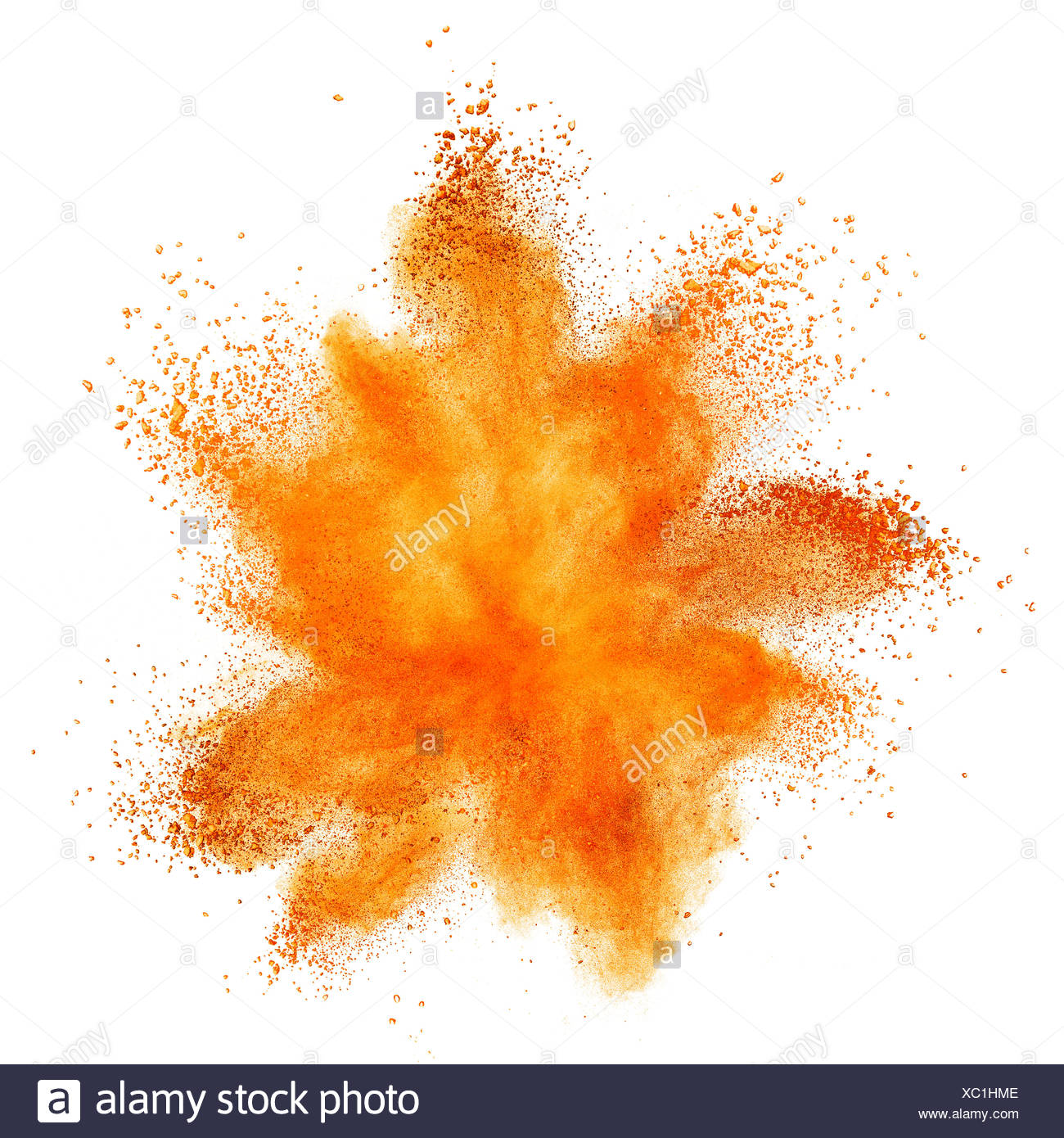 Orange Powder Explosion Isolated On White Stock Photo Alamy