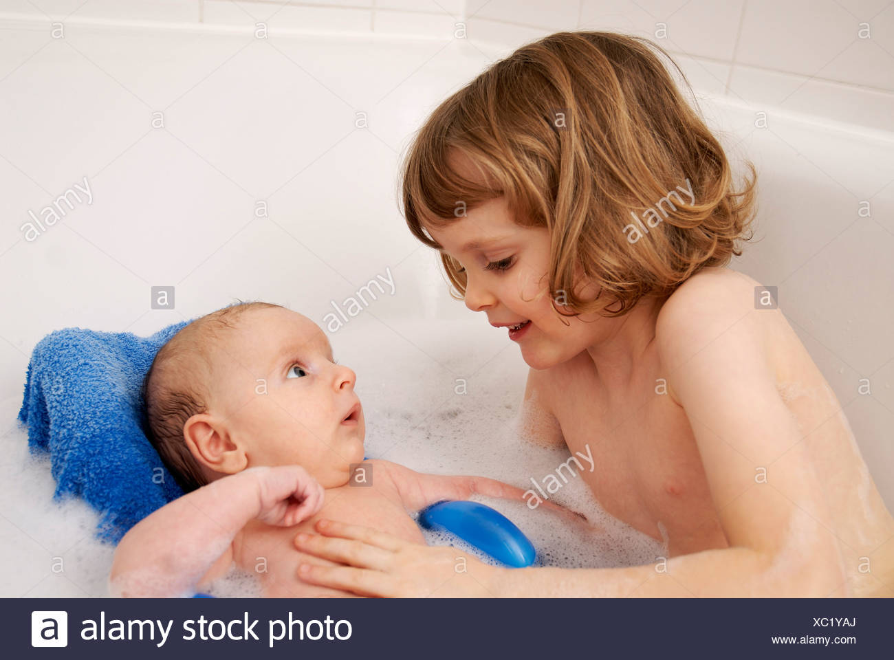 Children Bathing Boy Girl Tub Stock Photos Children