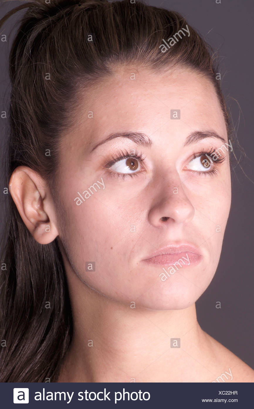 Brown Hair Long Hair Portrait Pin Up Serious Studio Woman Stock