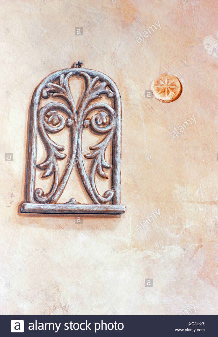 Close Up Of Wrought Iron Wall Decoration Stock Photo 282789348