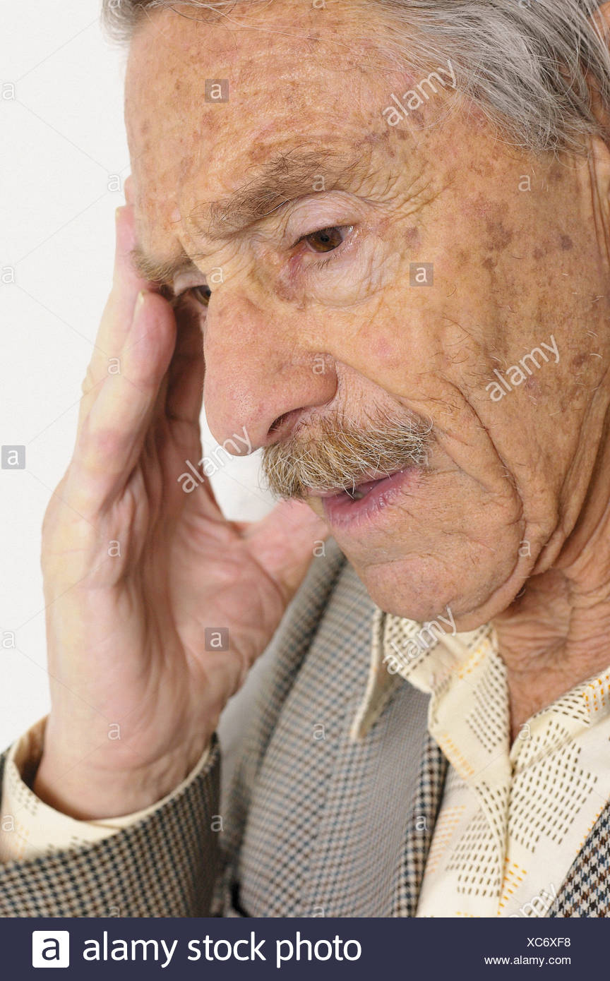 Old Man Thinking Stock Photo