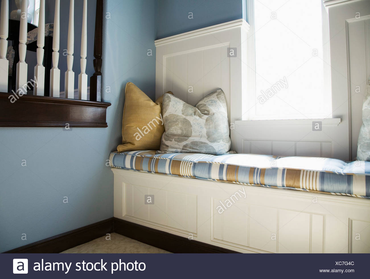 Striped Window Seat With Pillows Stock Photo 282908092 Alamy