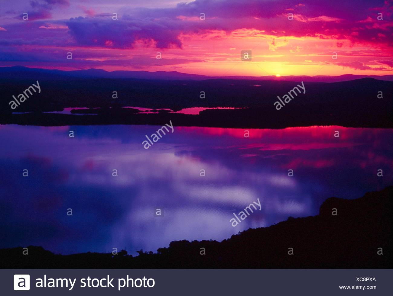 Lower Lough Erne County Fermanagh Ireland Sunset Over Lake