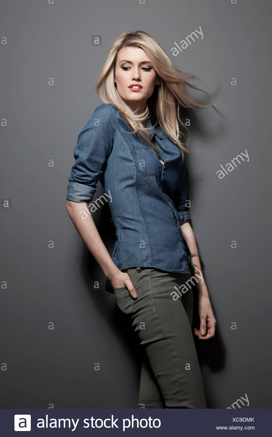 girl jean button up shirt