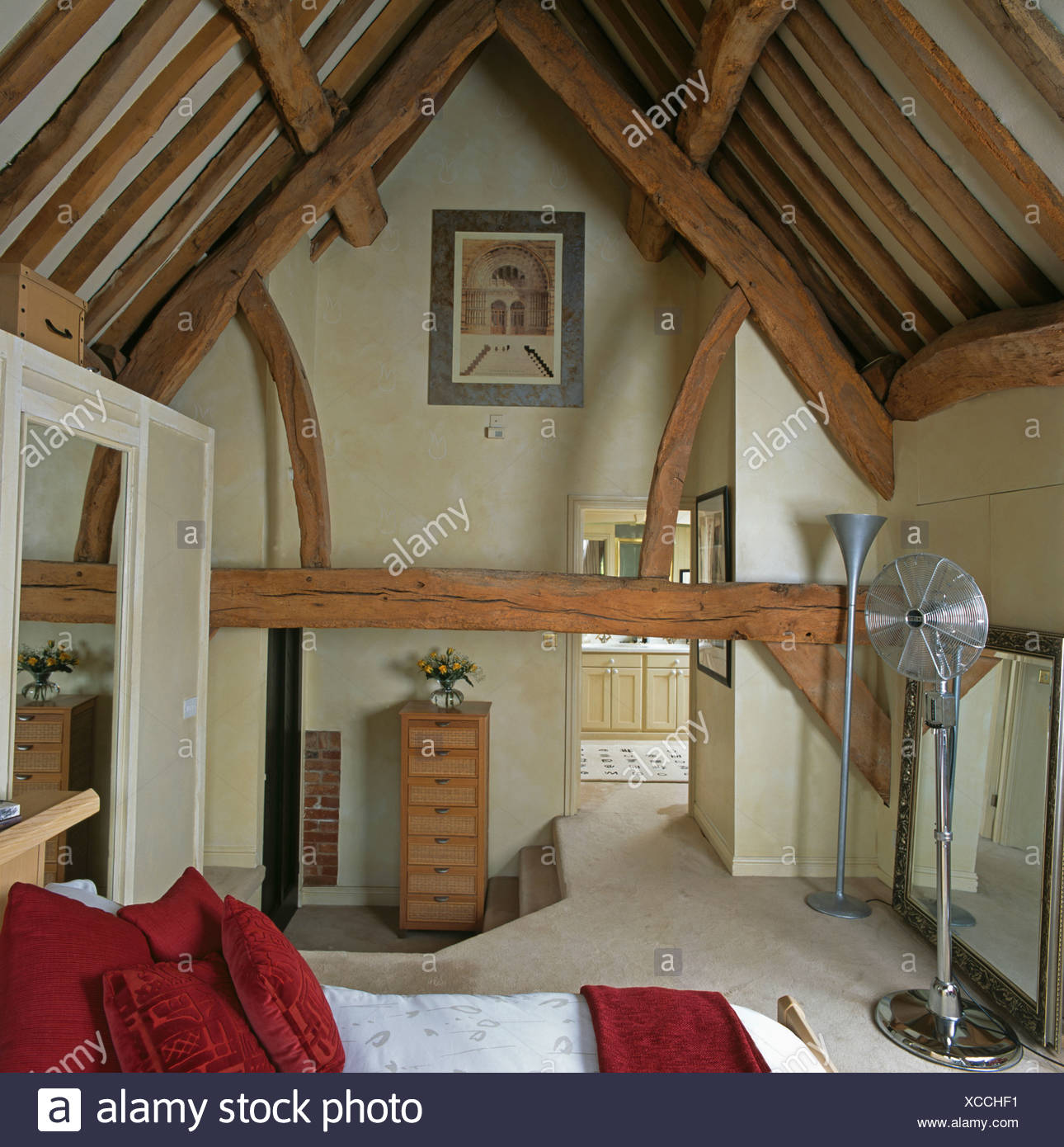 Rustic Wooden Beams On Apex Ceiling In Barn Conversion