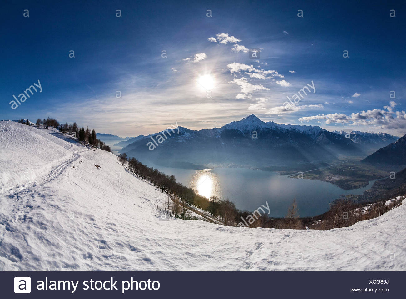 Winter View Of Lake Como Vercana Mountains High Lario Lombardy Italy Europe Stock Photo Alamy
