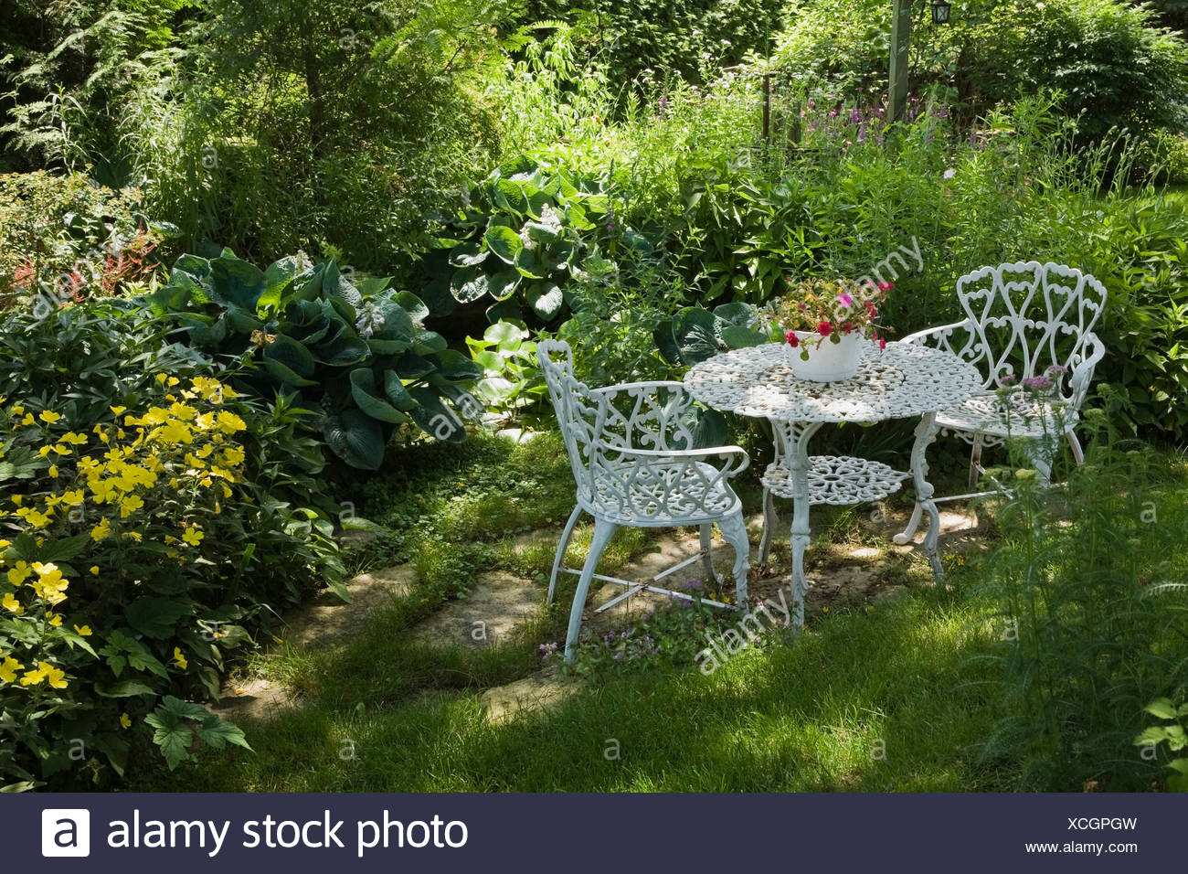 white metal garden chairs