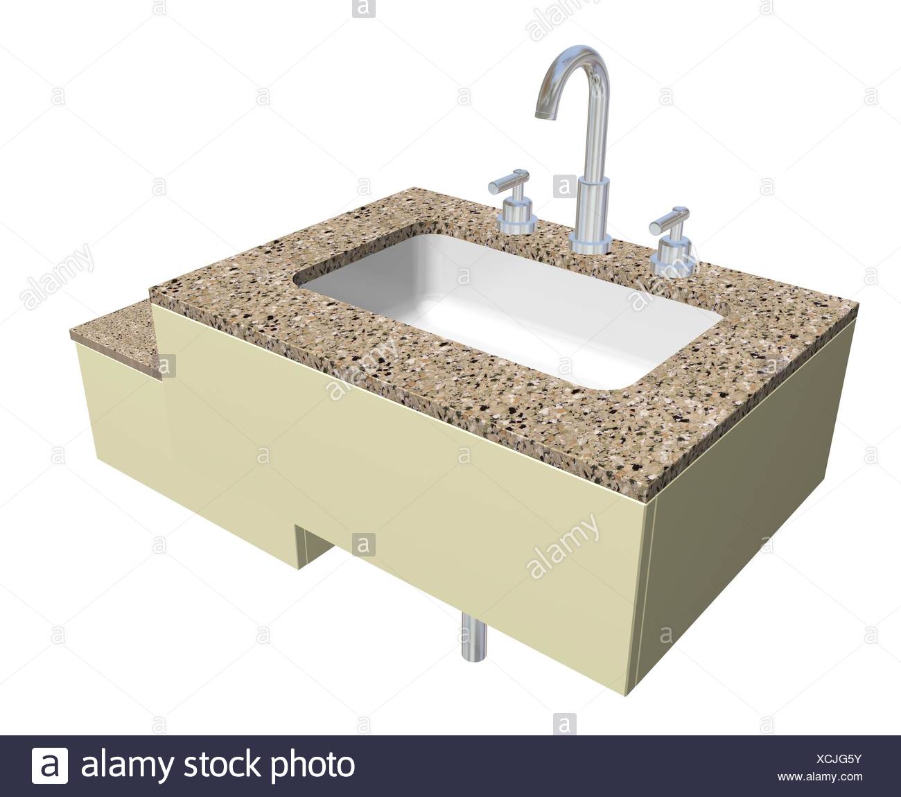 White Built In Square Bathroom Sink With Chrome Faucet And