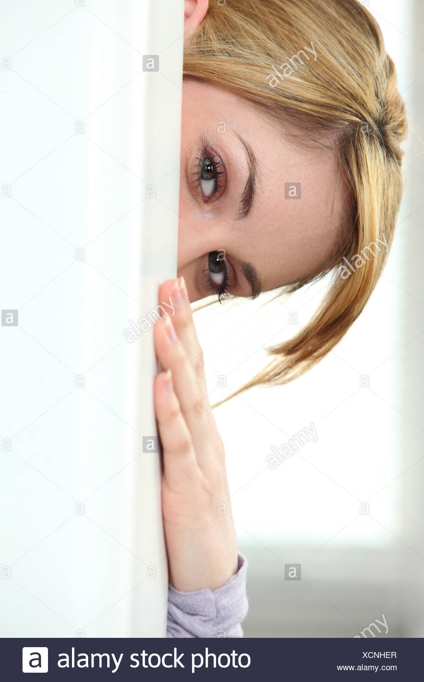 Woman Hiding Behind Curtain Stock Photos & Woman Hiding Behind Curtain ...