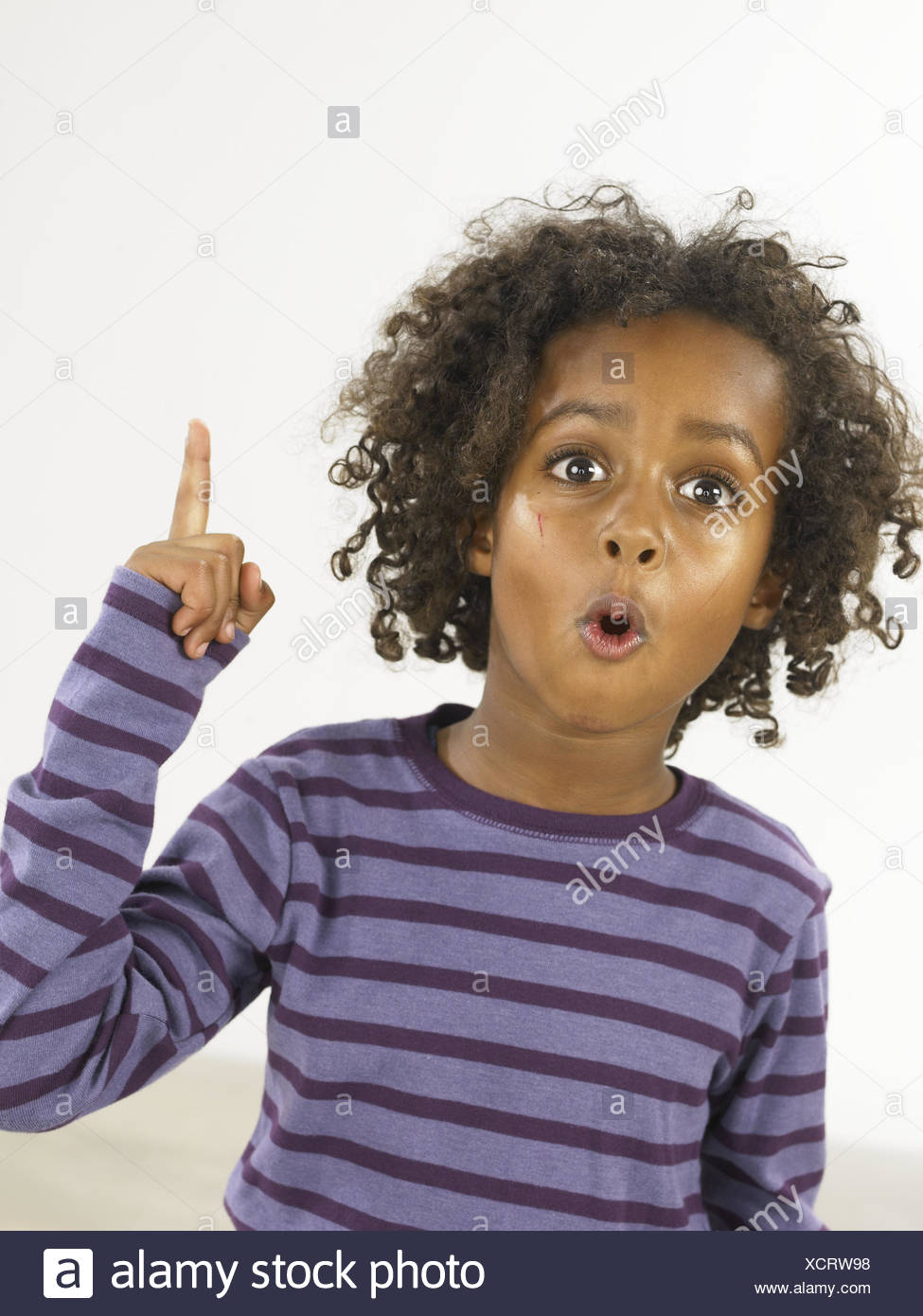 Boy Colourfully Forefingers Forehead Raised Portrait Model