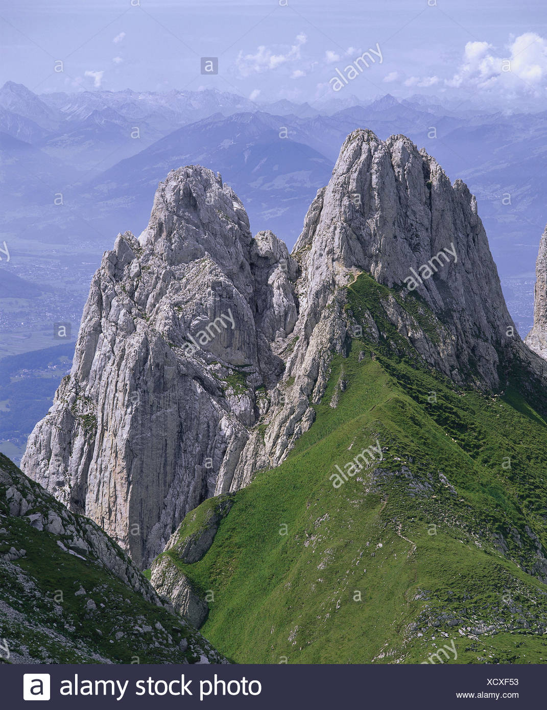 Switzerland Appenzell Alp Stone Cross Mountains 7th And 8th Summits Europe Alps Alp Room Mountains Mountains Mountain Landscape Mountainous Region View Bile Summit Rock Cliff Face Steeply Mountain Pasture Alp Mats Climbing