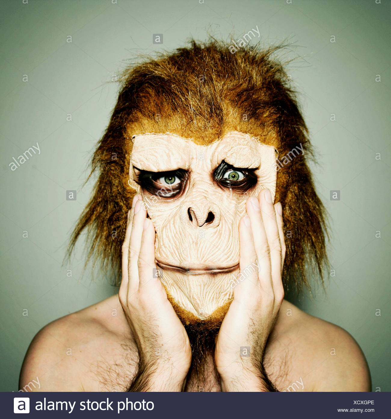 man,humor,bizarre,gorilla,monkey mask Stock Photo