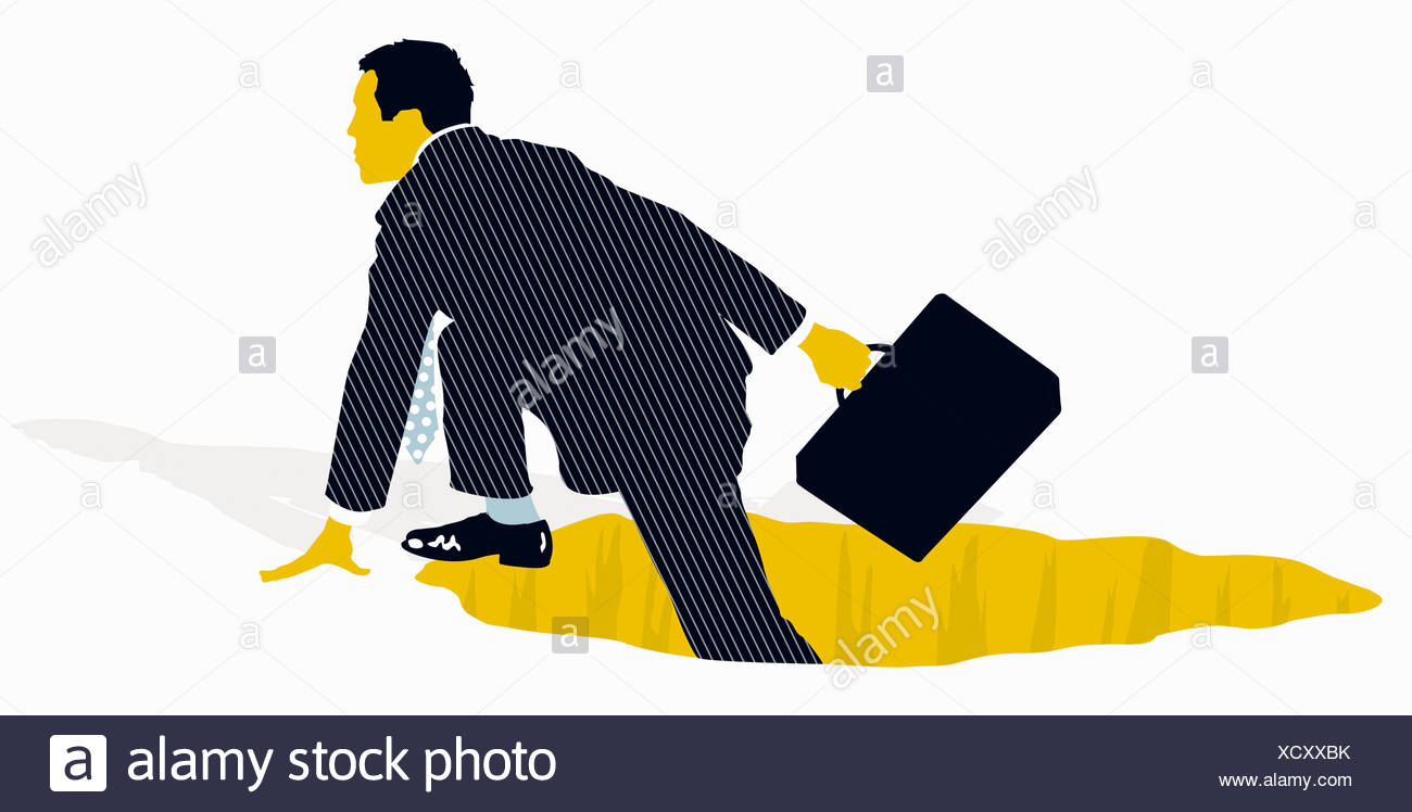 Businessman With Briefcase Climbing Out Of Hole Businessman With Briefcase Climbing Out Of Hole