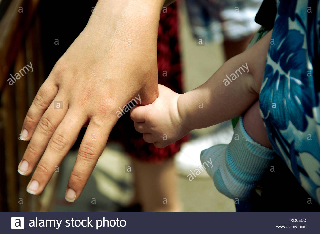Cropped Shot Of Baby Son Holding Mother S Hand Stock Photo