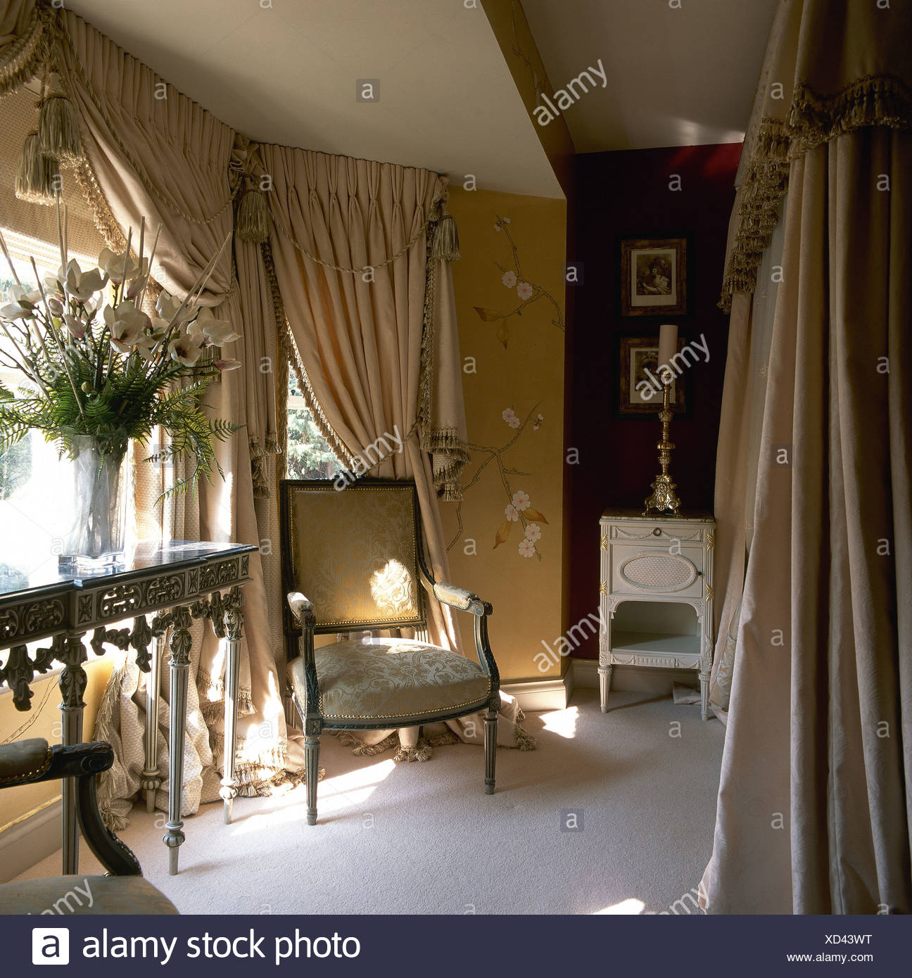 French Style Chair And Ornate Side Table With Large Flower