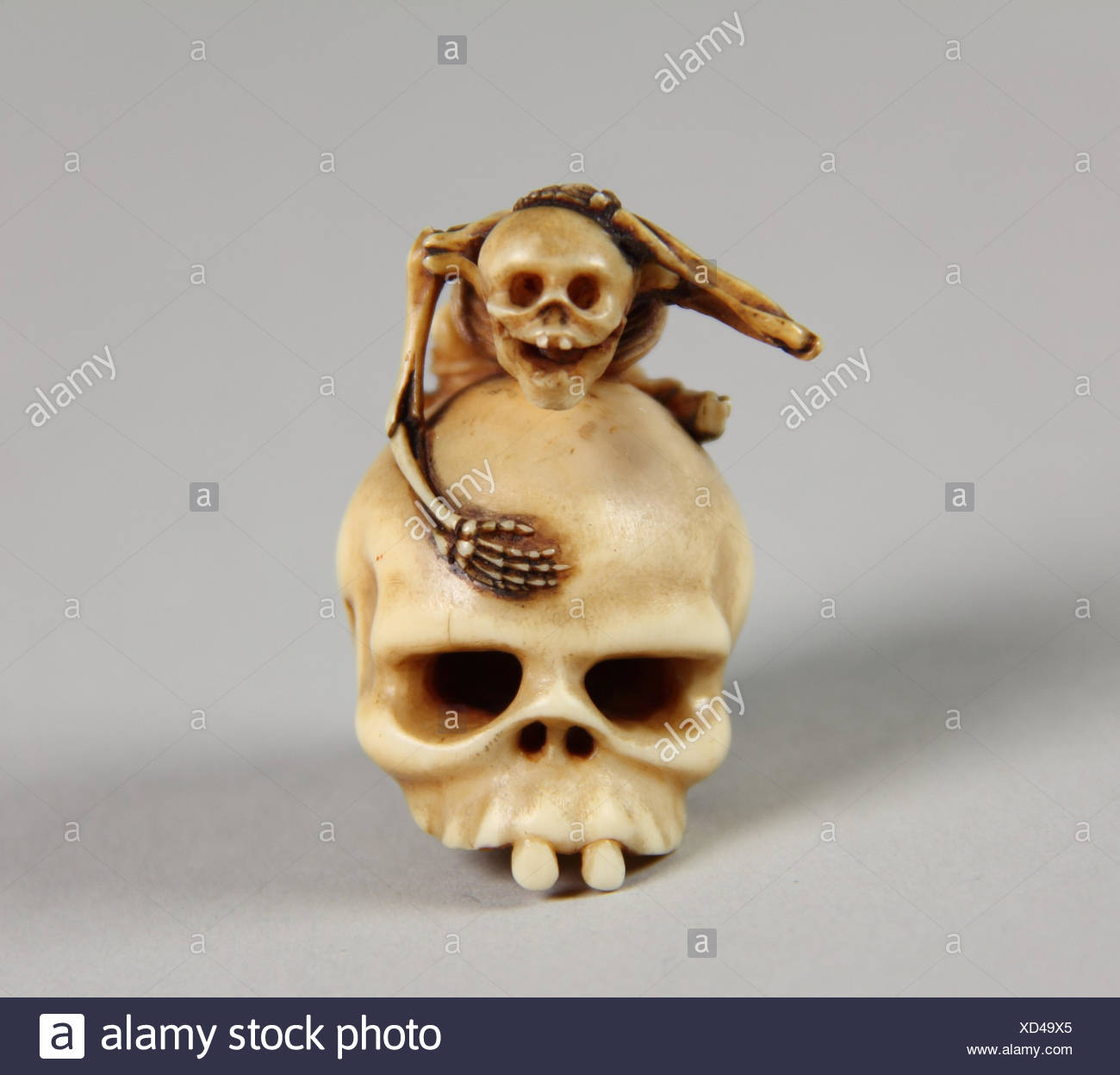 Skeleton Astride A Skull Artist Rantei Japanese Period - 