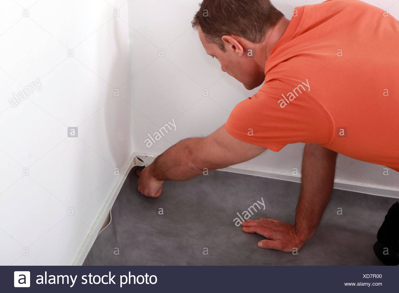 Man Laying Linoleum Flooring Stock Photo 283528112 Alamy