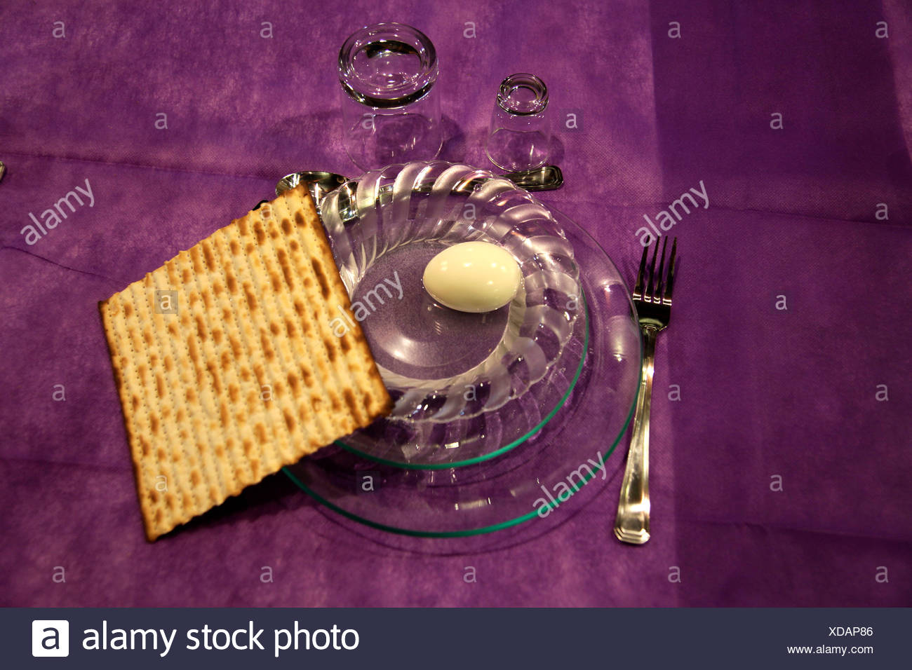 Matzo or matzah and an egg, Jewish Passover festival, Pesach, Haifa, Israel, Middle East Stock