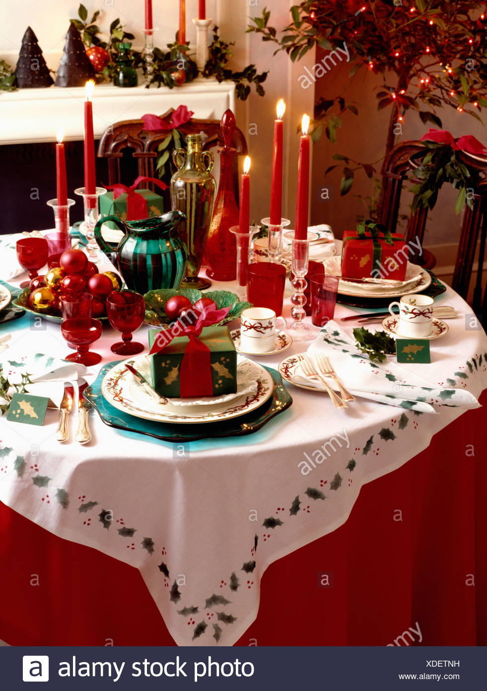 red and white christmas dishes