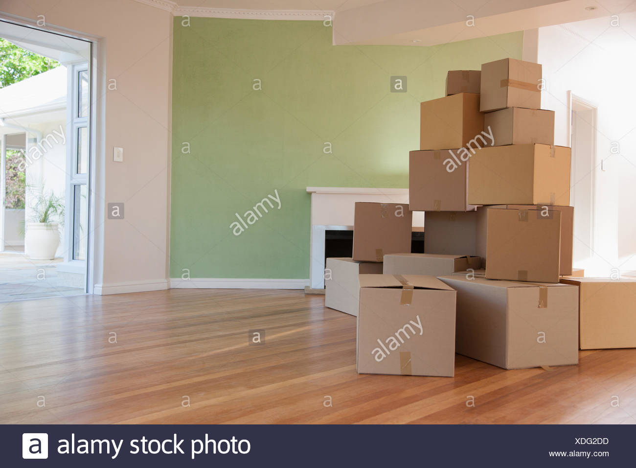 boxes stacked in living room of new house stock photo 283709593 alamy