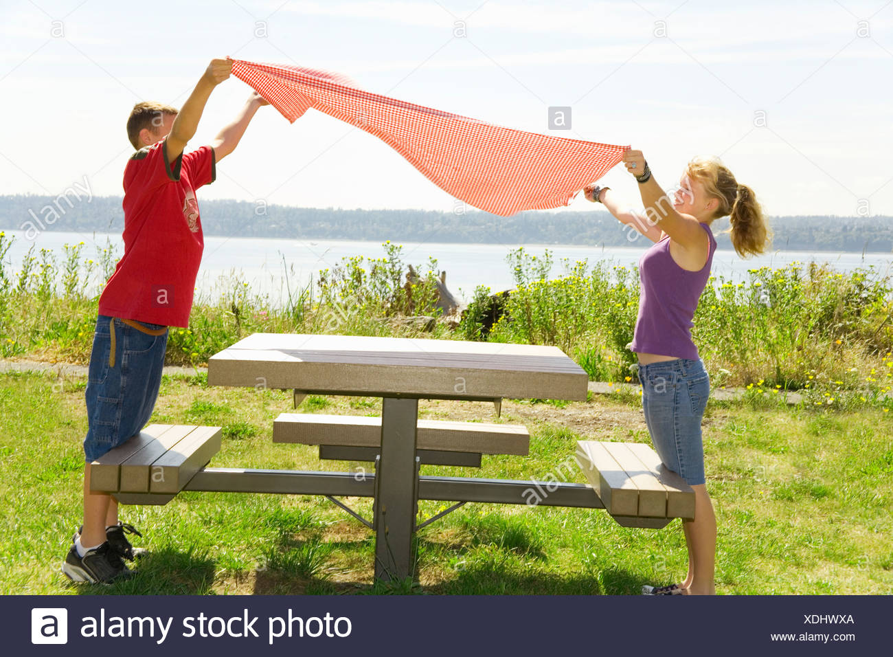 Boy Girl Picnic Table High Resolution Stock Photography and Images Alamy
