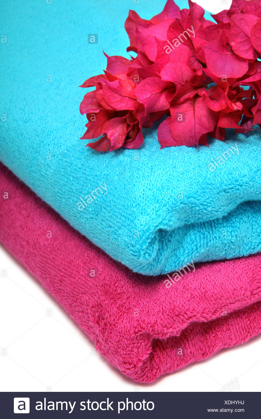 pink and blue towels