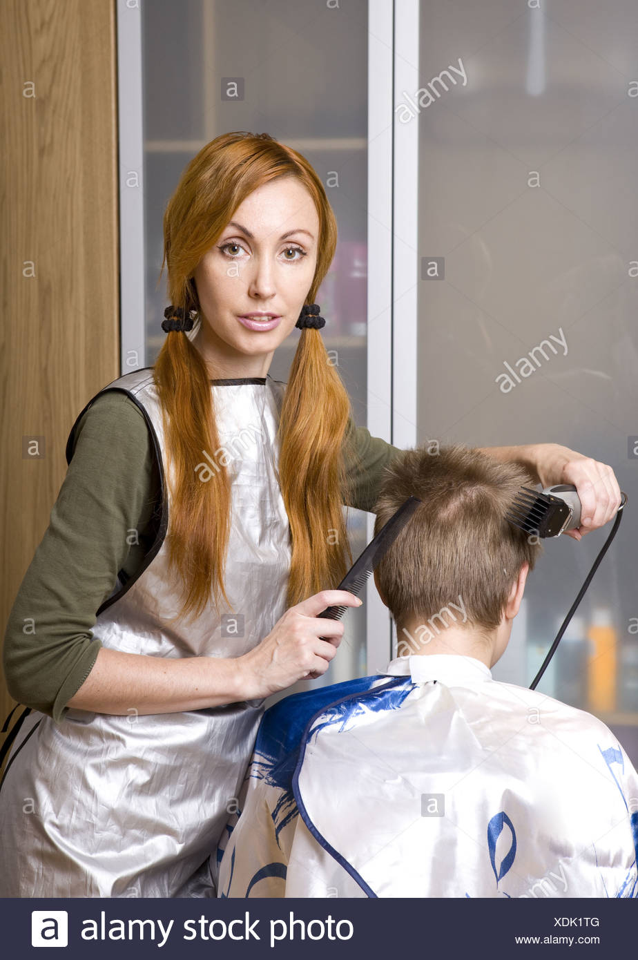 Pretty Woman Hairdresser Cuts Client Stock Photo 283774976 Alamy