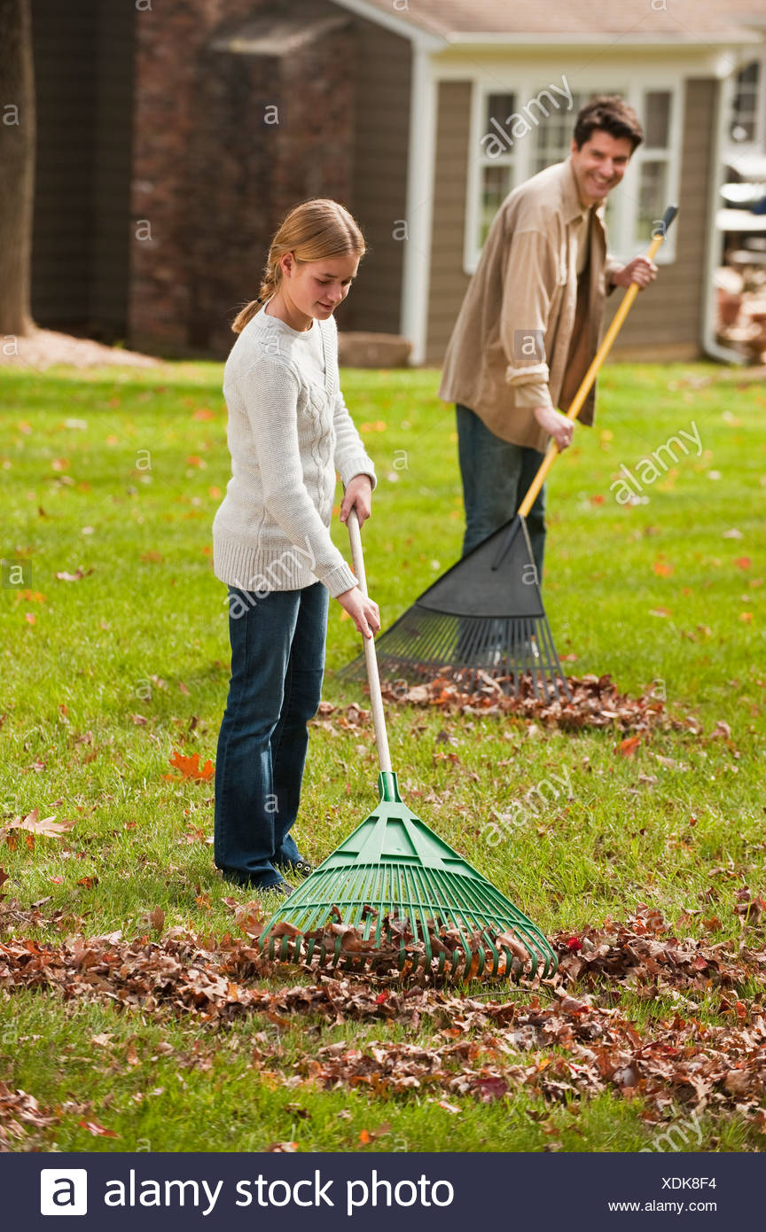 Child Raking Leaves High Resolution Stock Photography and Images Alamy