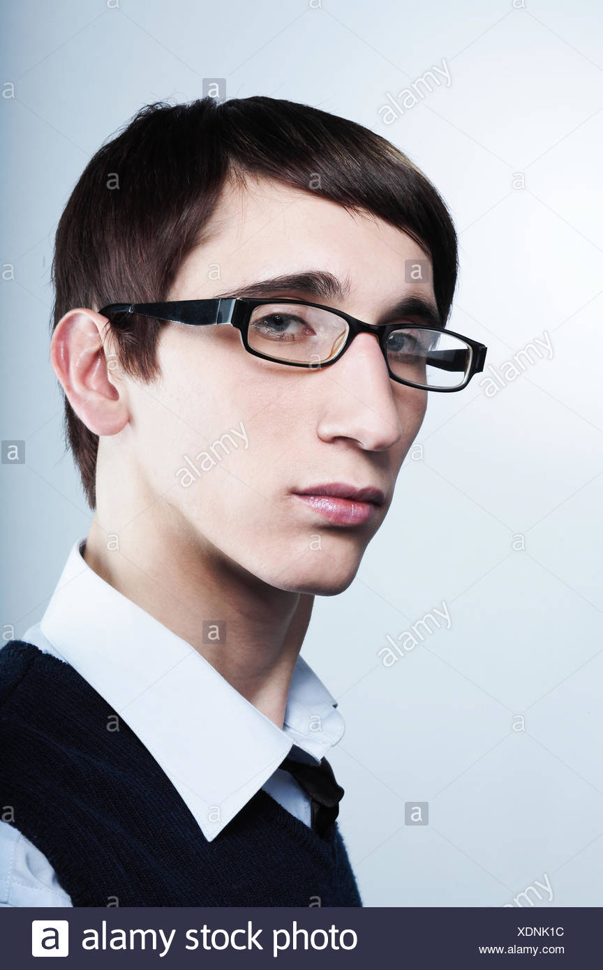 Cute Young Guy With Fashion Haircut Wearing Glasses Stock Photo