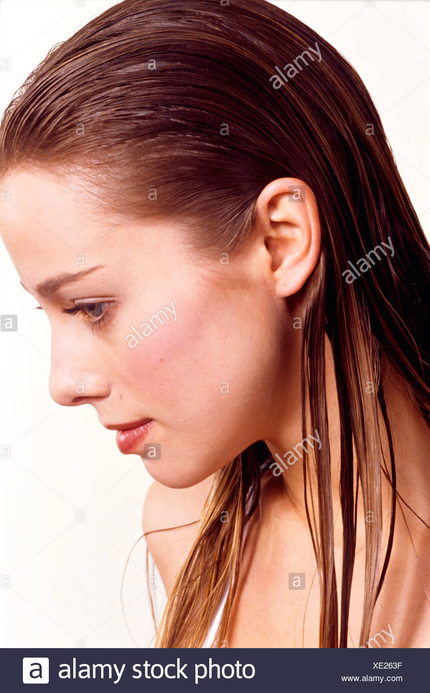 Blonde Female Wet Hair Slicked Back Stock Photos Blonde Female