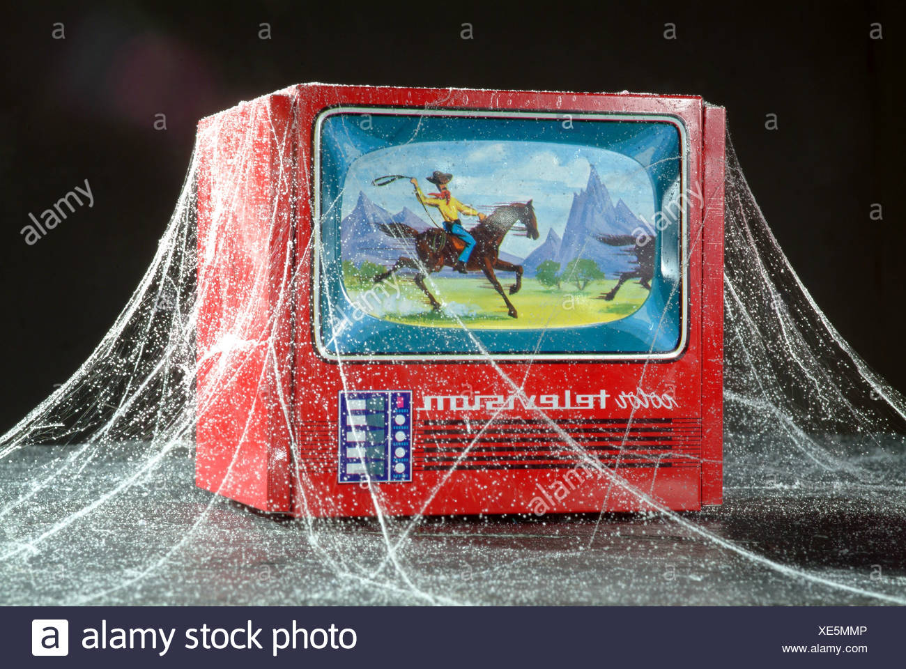 Model of a color television with cobwebs Stock Photo - Alamy