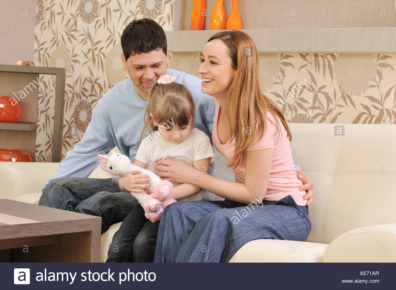 happy young family at home Stock Photo