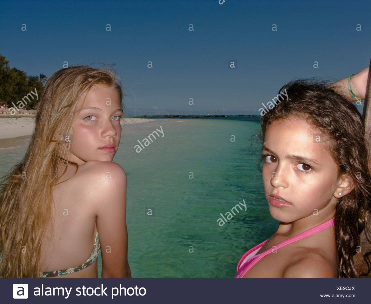 Zanzibar Island Africa two girls teens teenager kids ...