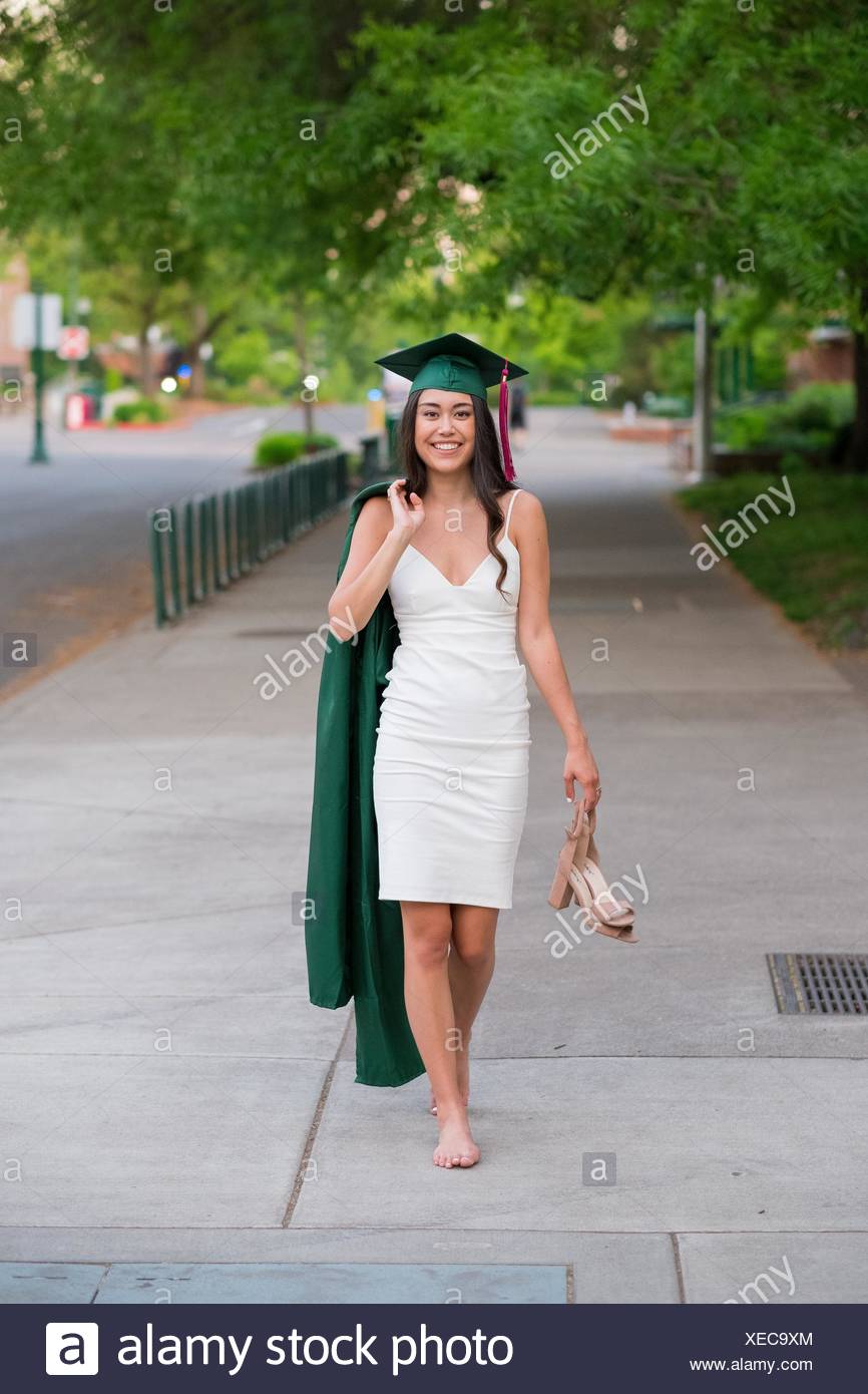 white college graduation dress