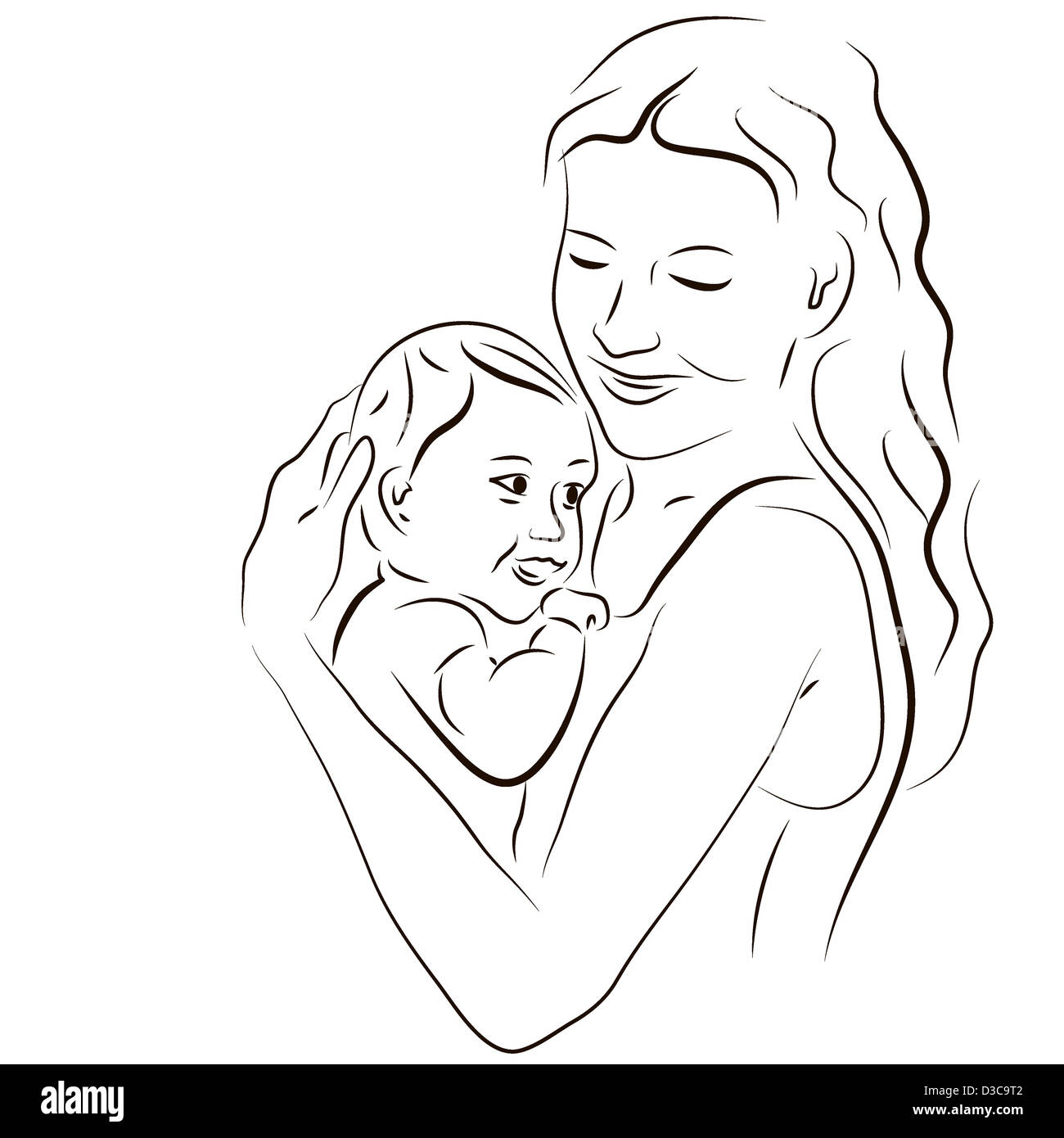 Портрет матери и ребенка на руках карандашом