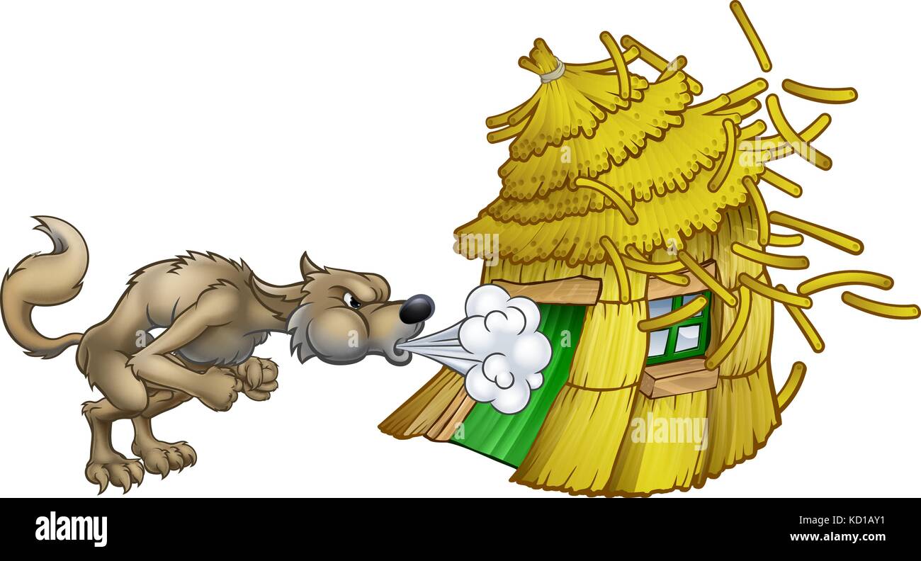 Big bad wolf blowing house down