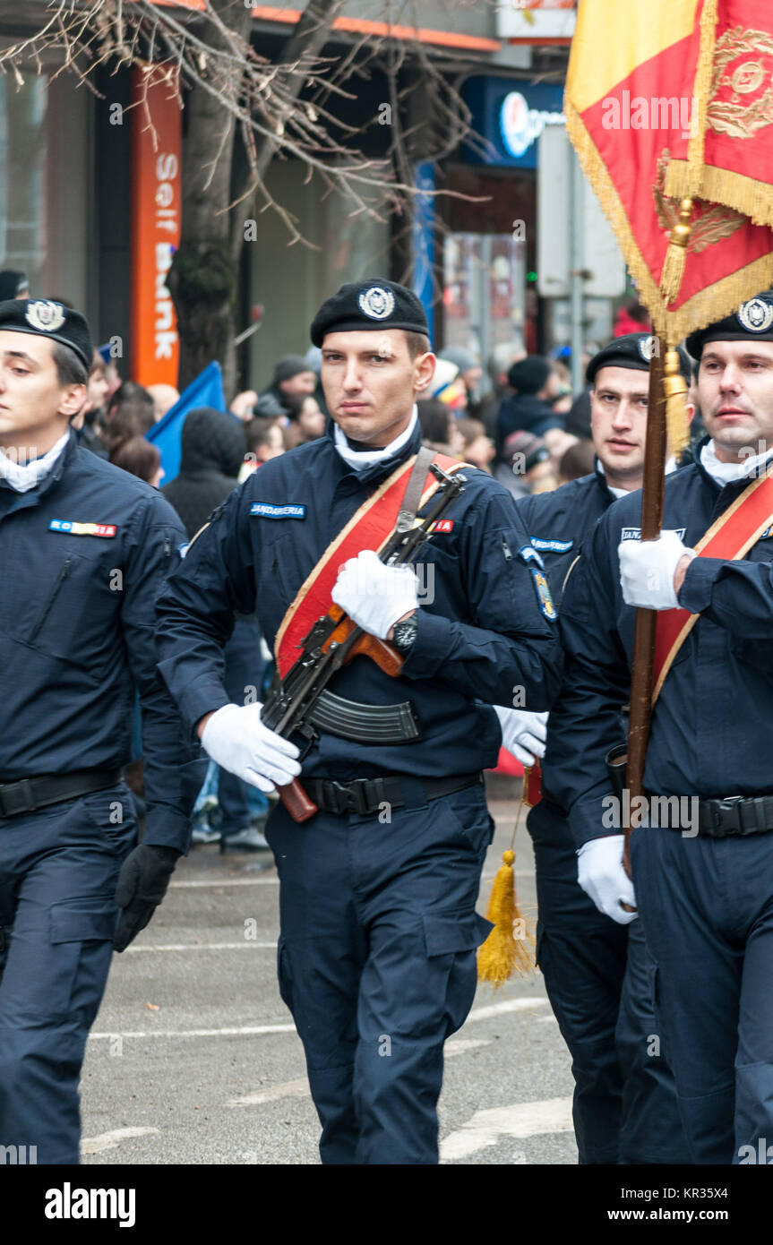 TIMISOARA, ROMANIA DECEMBER 1, 2017 Gendarmerie soldiers marching at