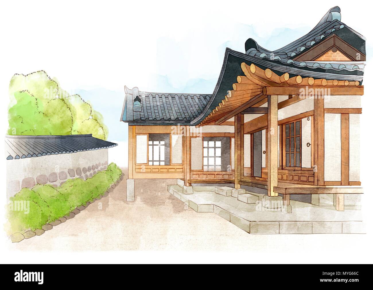 Корейский домик рисунок