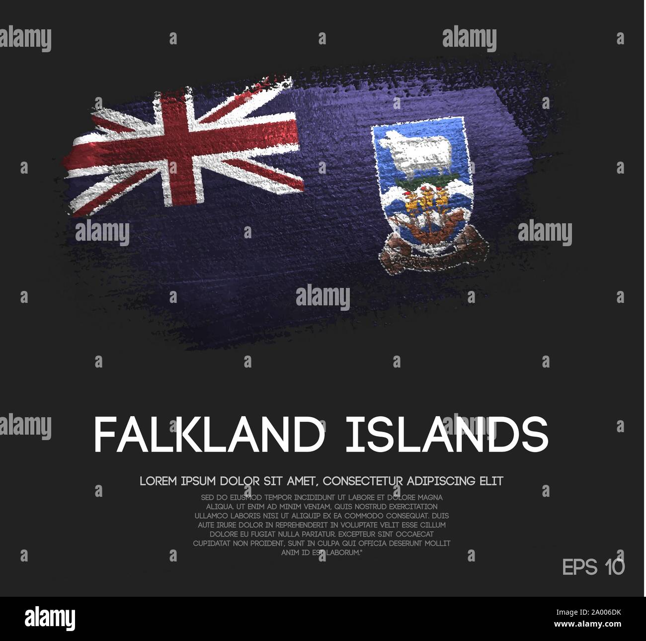 Falkland Inseln Flagge aus Glitzern Pinsel malen Vektor Stock Vektor