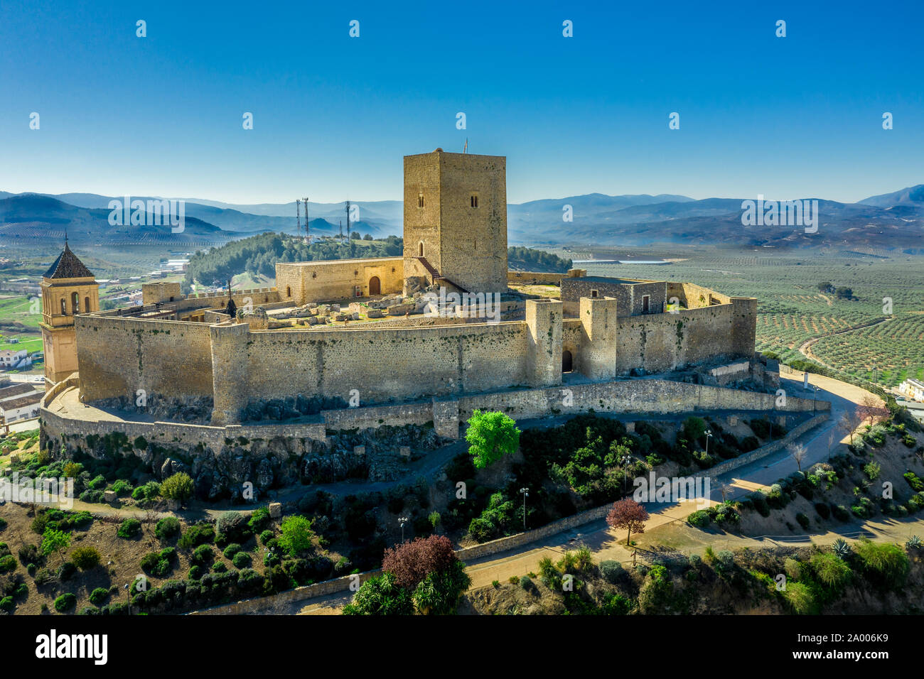 Alcaudete schloss Panoramablick Luftaufnahme in Andalusien Spanien Stockfoto