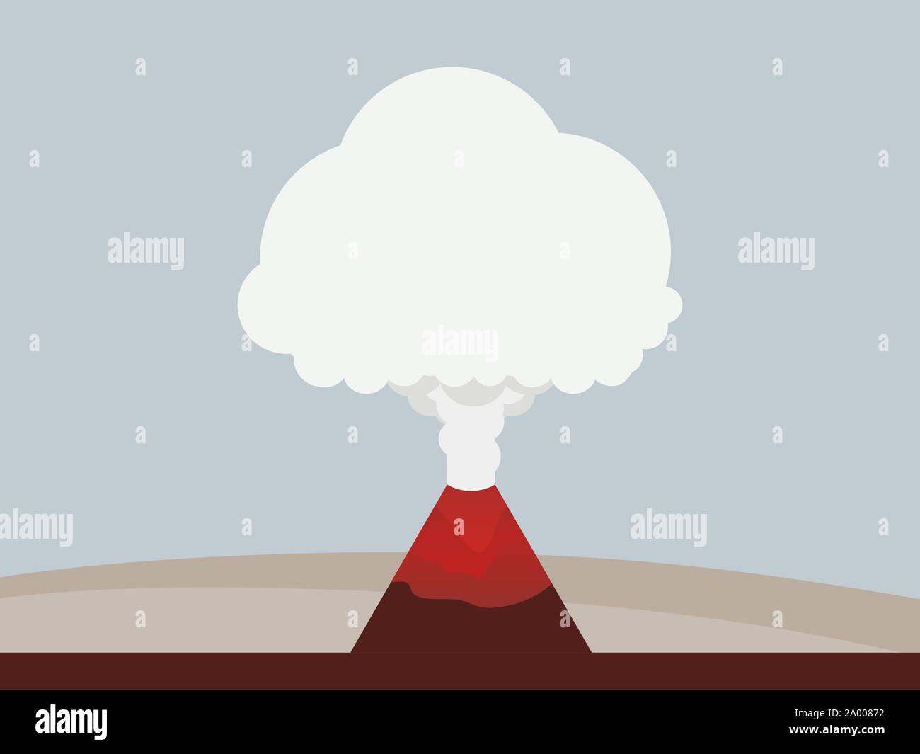 Vulkanausbruch flat, Landschaft. Katastrophe. Lava brechen aus dem Berg. Vector Illustration Stock Vektor