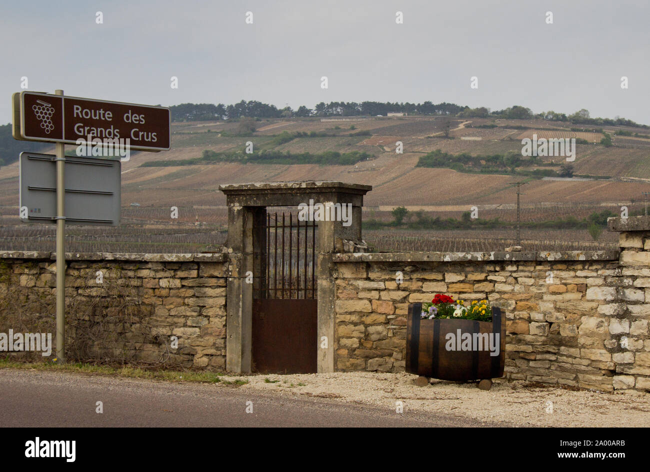 Stone Gate zu den Weinbergen auf der Route des Grands Crus führenden Stockfoto