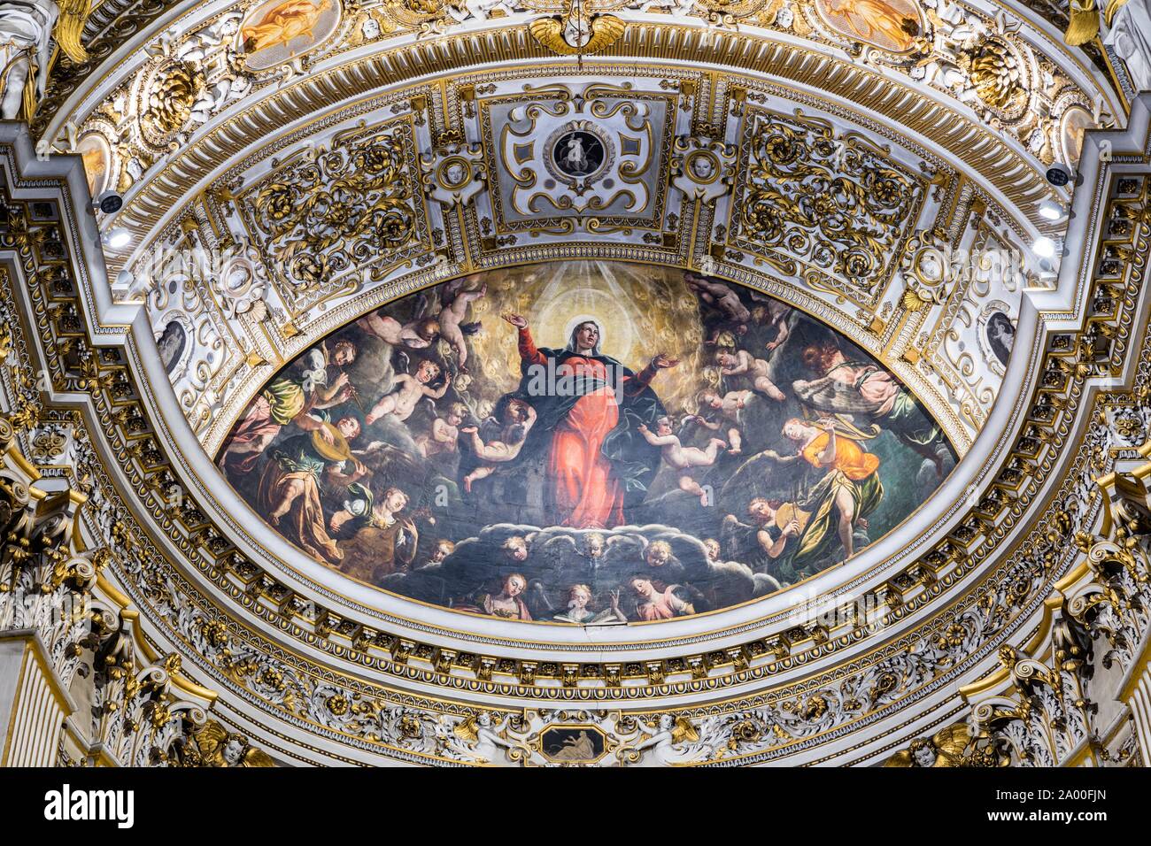 Malerei in der Apsis, Annahme, die Basilika Santa Maria Maggiore, Altstadt, Bergamo, Lombardei, Italien Stockfoto