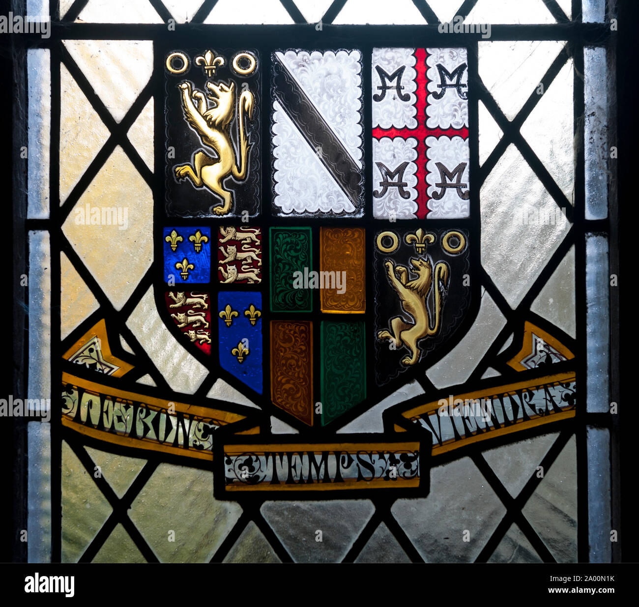 Heraldische Glasmalerei, St Peter's Church, Allexton, Leicestershire, England, Großbritannien Stockfoto