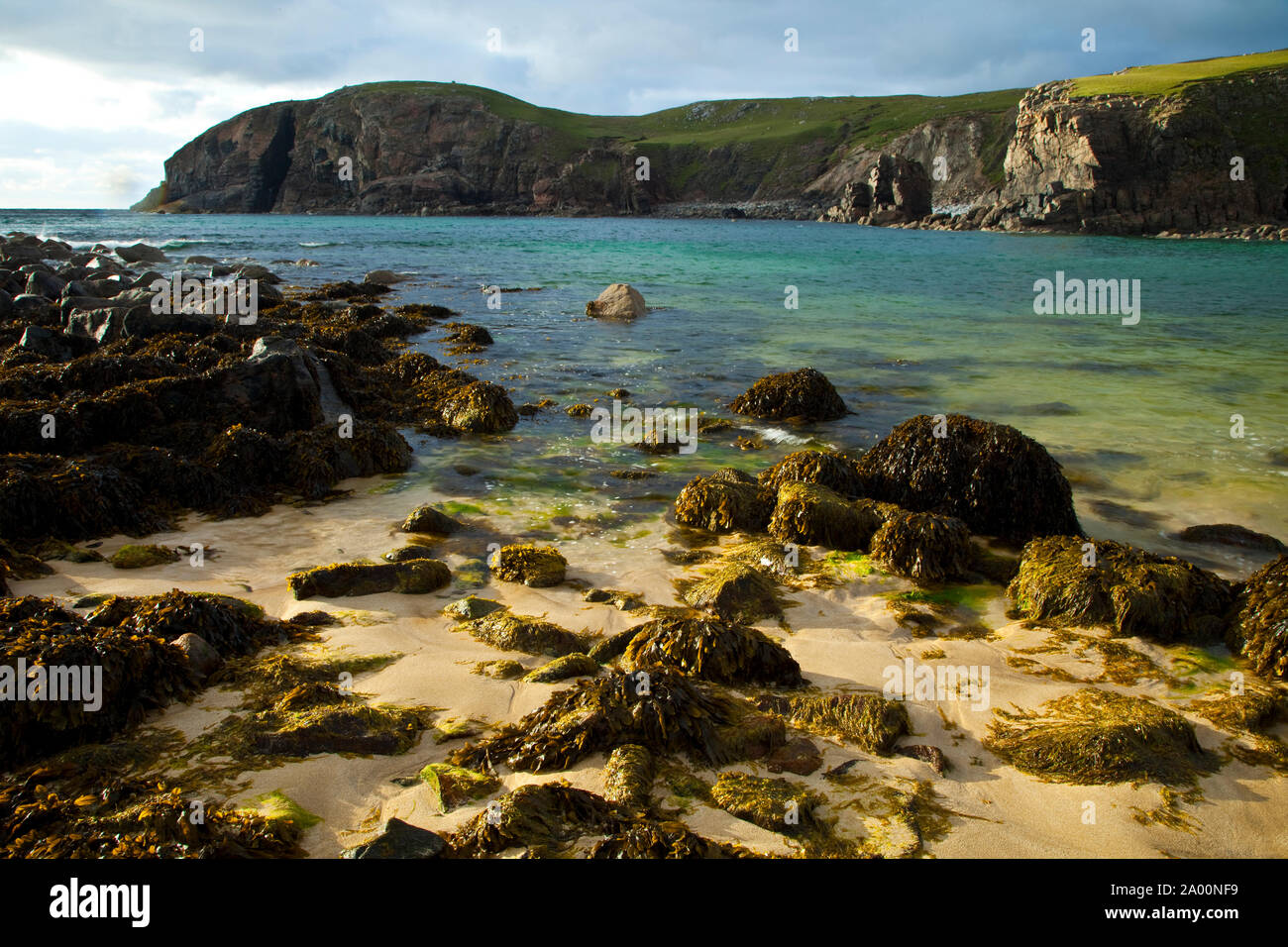 Zona intermareal (Gezeiten). Playa Dail Beag Strand. Lewis Insel. Die äußeren Hebriden. Schottland, Großbritannien Stockfoto