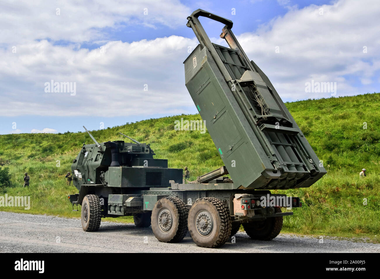 Yamoto, Japan. 17 Sep, 2019. Die US-Armee Artillerie Raketensystem M142 in den Vereinigten Staaten und Japan militärische gemeinsame Einsatz von 'Orient Shield 2019' an Oyanohara Force Base. Yamato, 17.09.2019 | Verwendung der weltweiten Kredit: dpa/Alamy leben Nachrichten Stockfoto