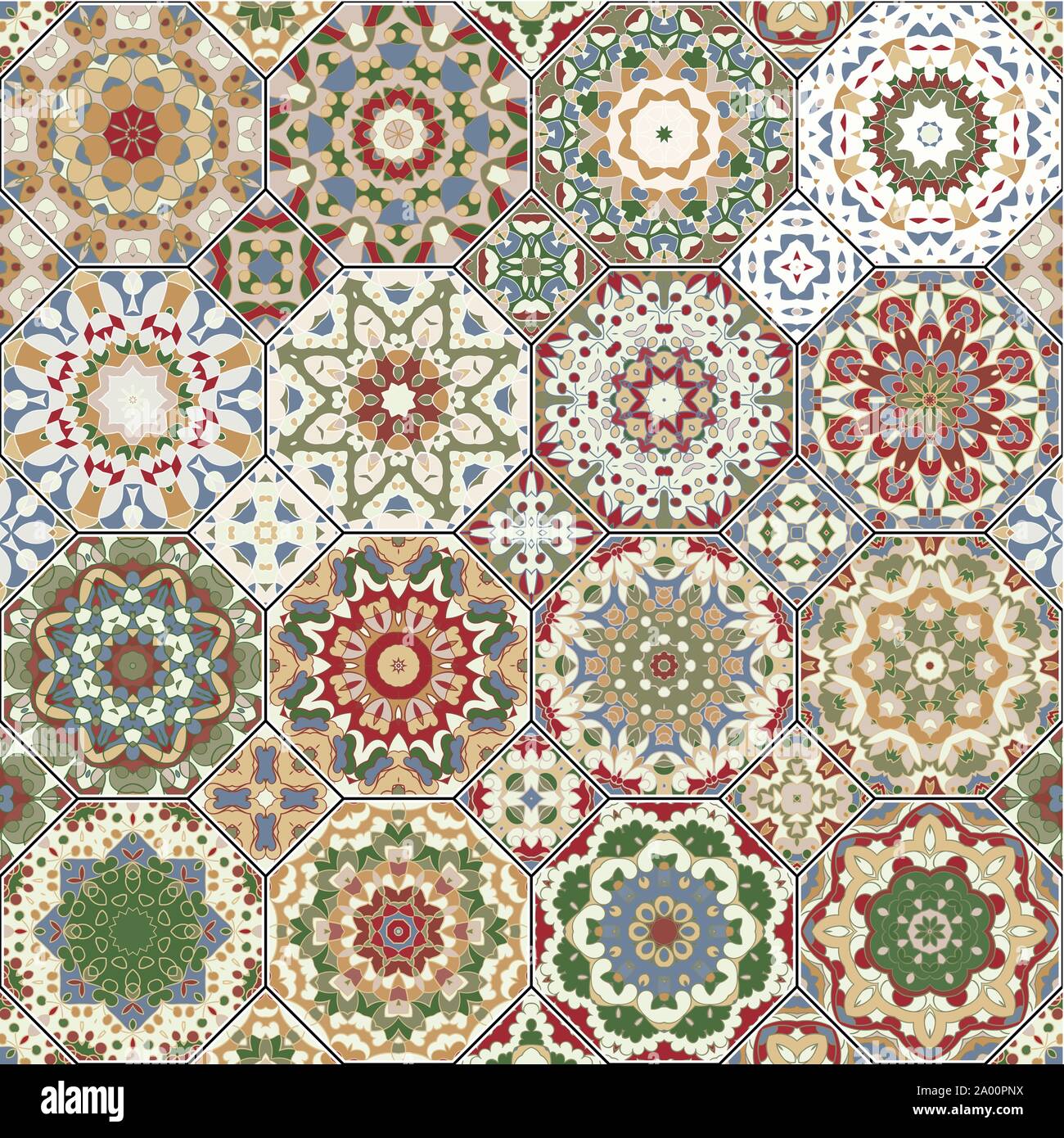 Der Vektor nahtlose arabisch Muster. Sammlung von achteckig und Quadrat Ornamente. Dekorative und Gestaltungselemente für die Textil-, Buchumschläge, Hersteller Stock Vektor