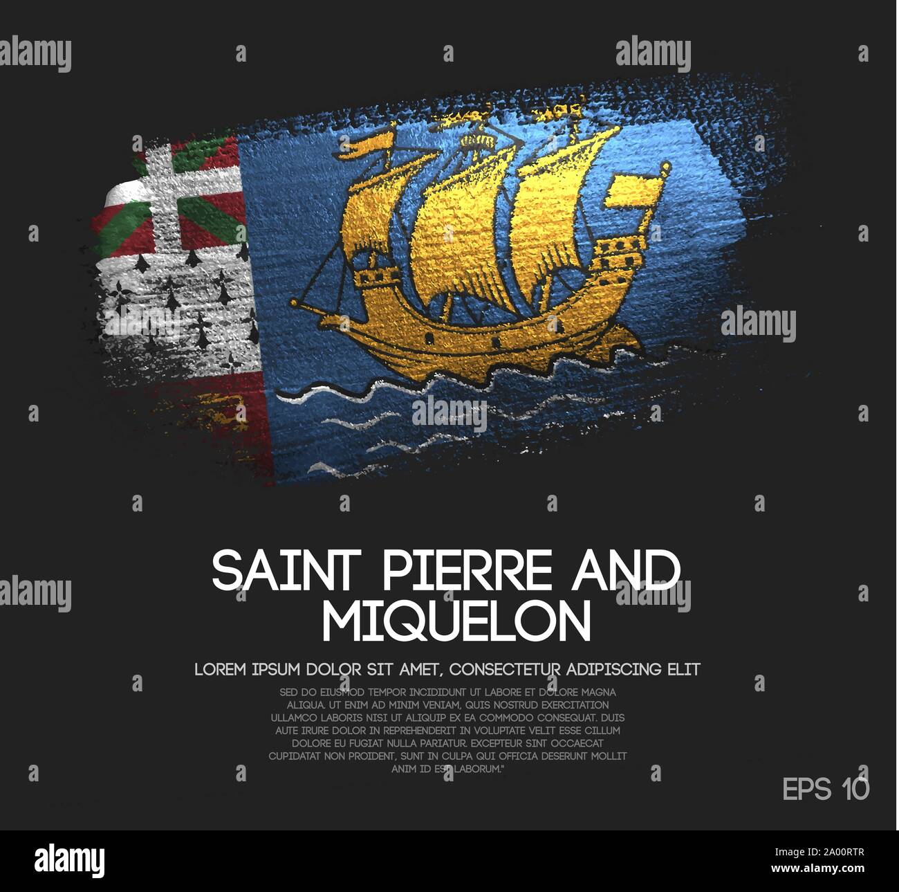 Saint Pierre und Miquelon Flagge aus Glitzern Pinsel malen Vektor Stock Vektor